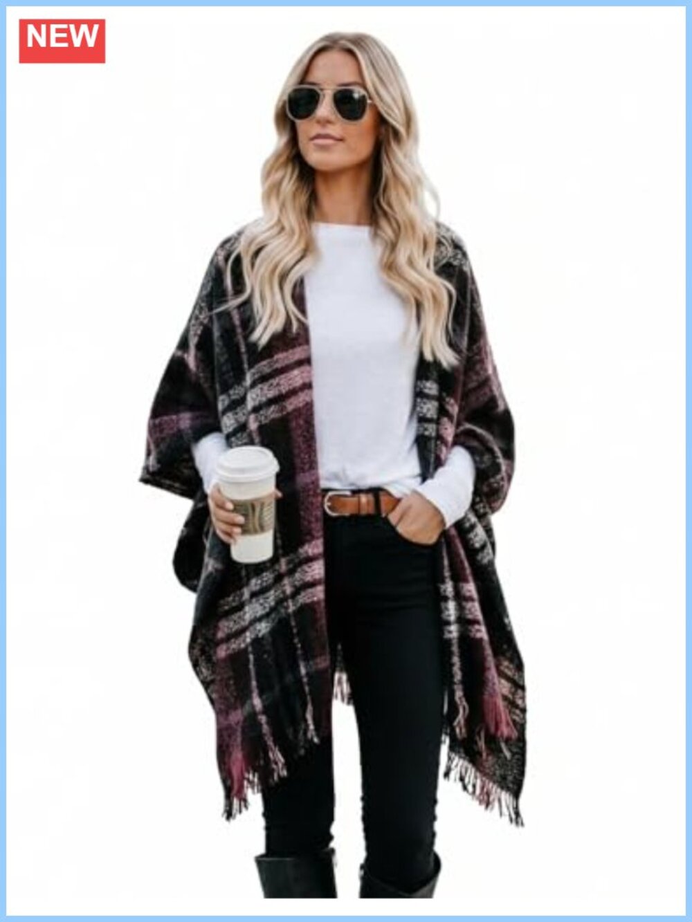 Reversible Shawl Wrap Open Front Poncho Cape Cardigan Sweater